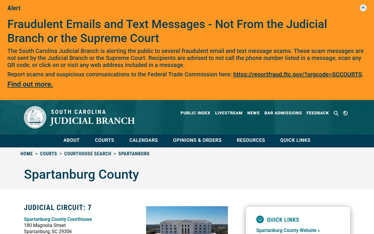 Spartanburg County court records page on the South Carolina Judicial Branch site