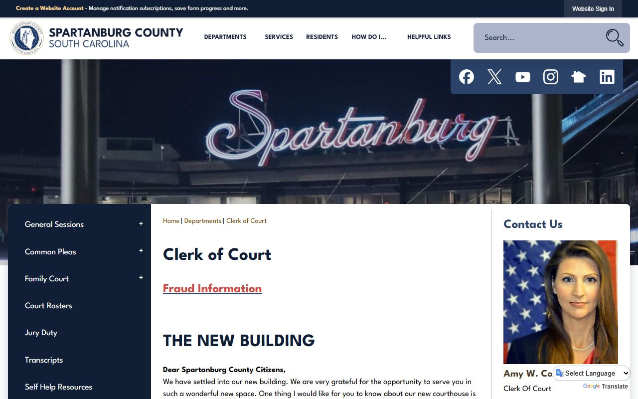 Spartanburg County Clerk of Court records page with division contacts