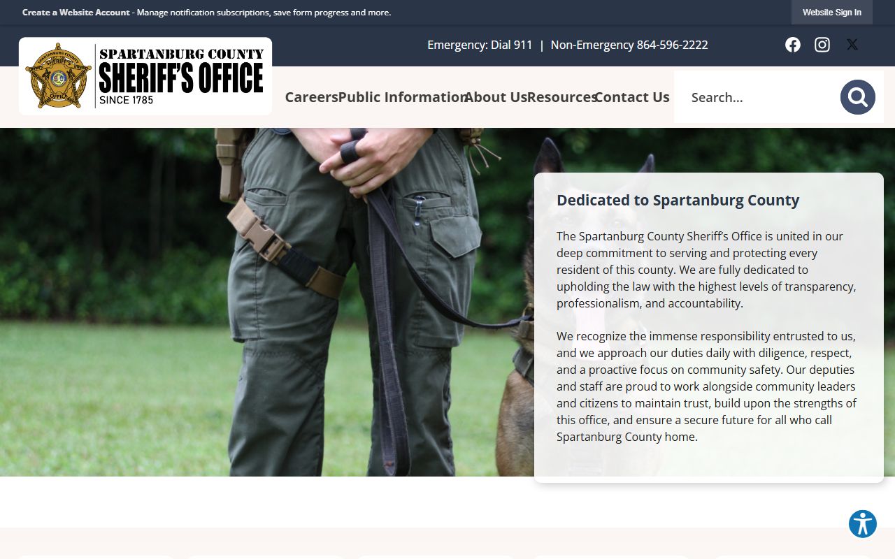 Spartanburg County Sheriff home page with inmate records and booking search links
