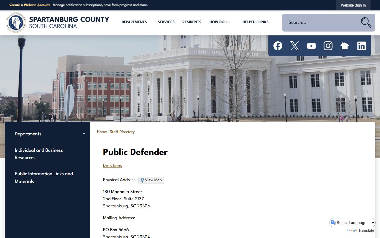 Spartanburg County Public Defender directory entry for court records help