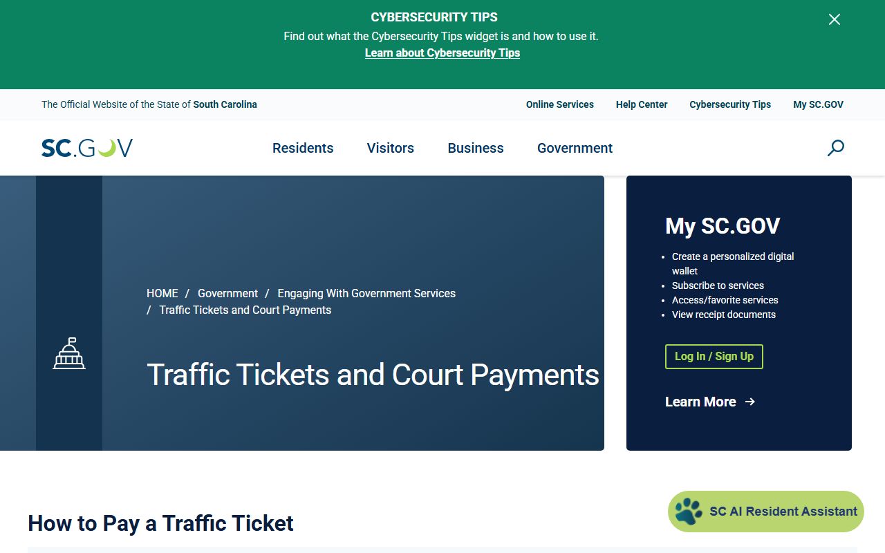 SC traffic tickets and court payments page linked to Spartanburg County court dockets