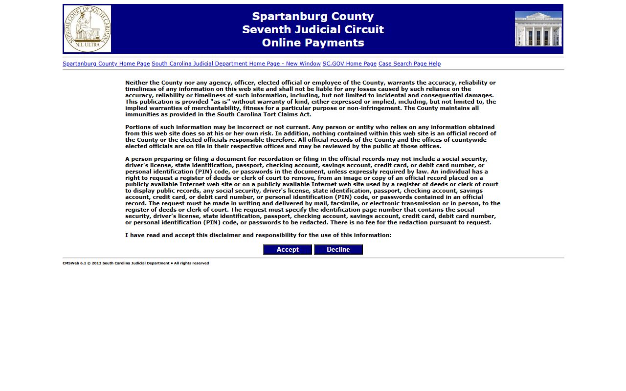 Spartanburg County online payments portal tied to court dockets and citations