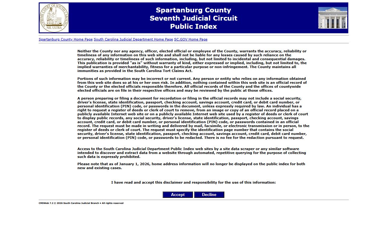 Spartanburg County court records search on the county Public Index portal