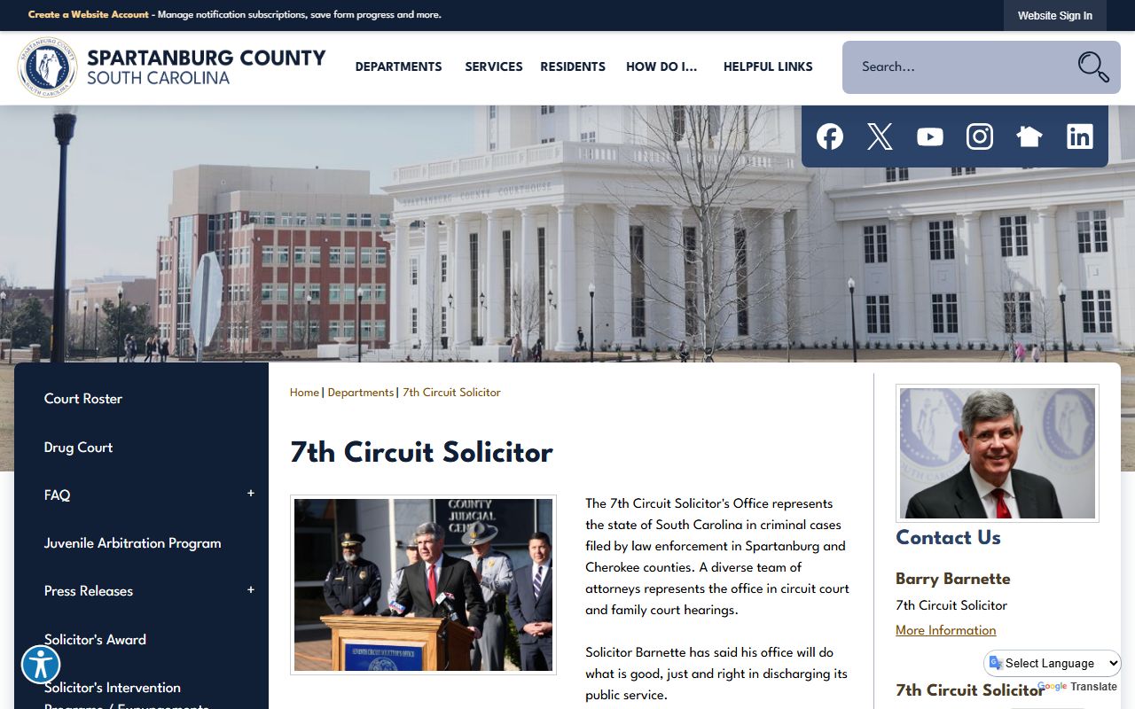 Seventh Circuit Solicitor page for Spartanburg County criminal records