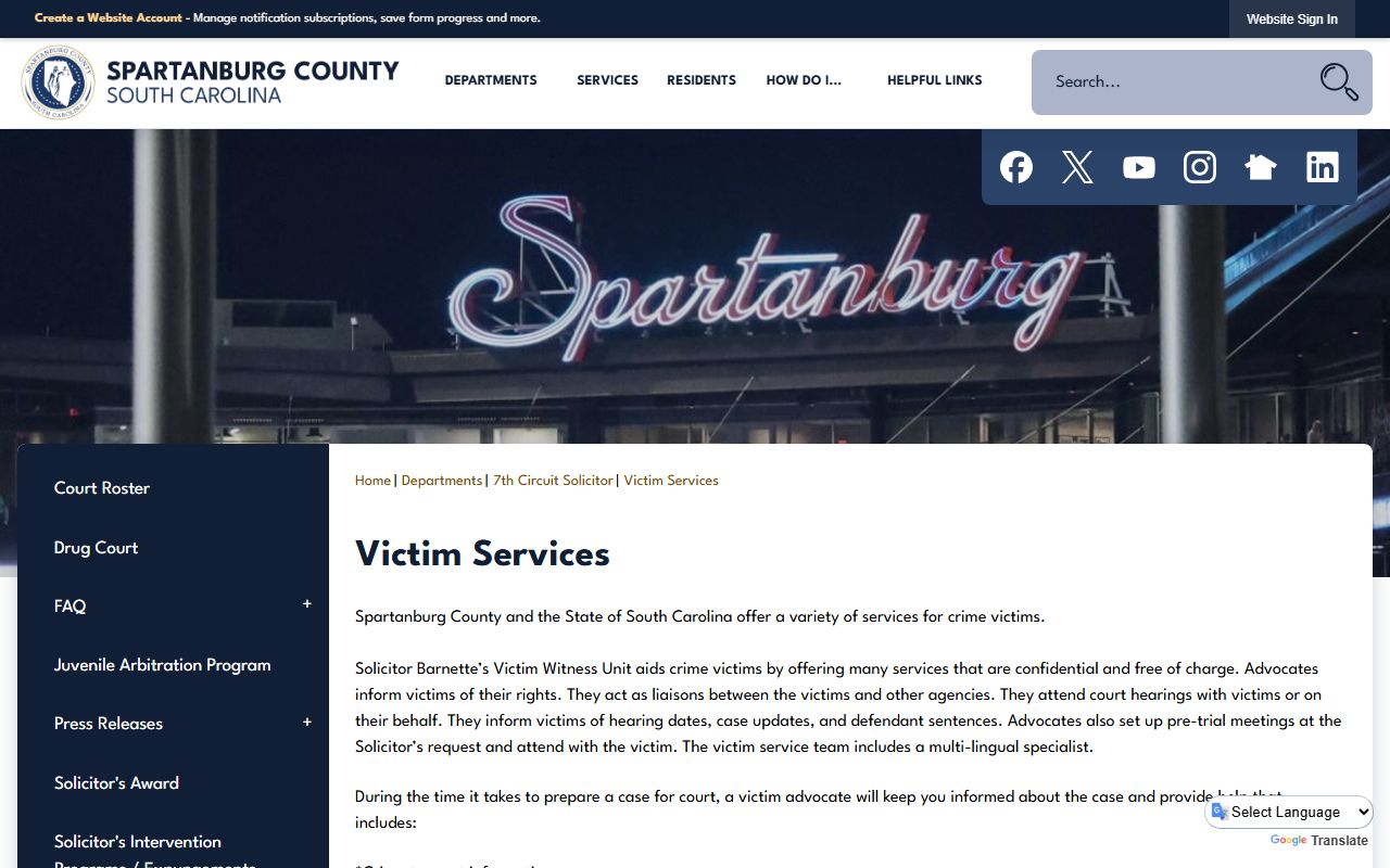 Solicitor victim services for Spartanburg County criminal records