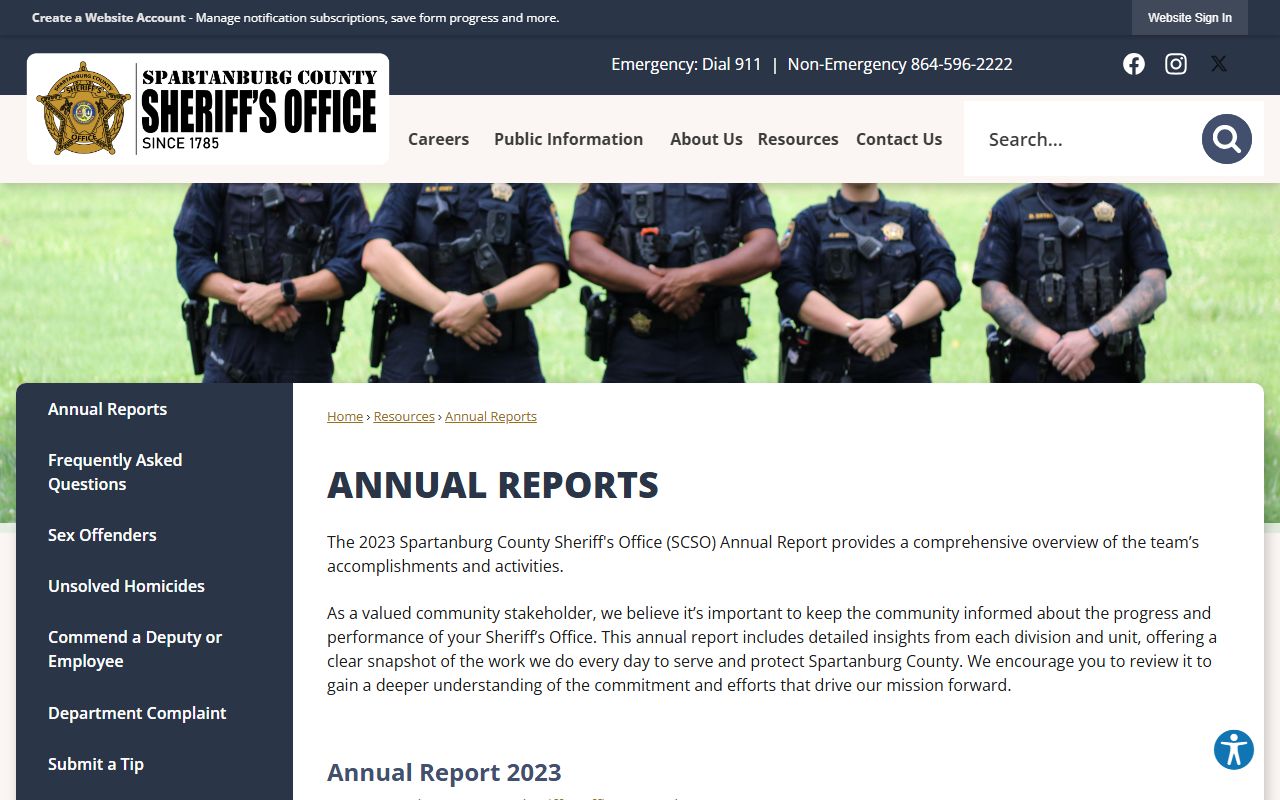 Spartanburg County inmate population Sheriff annual reports page