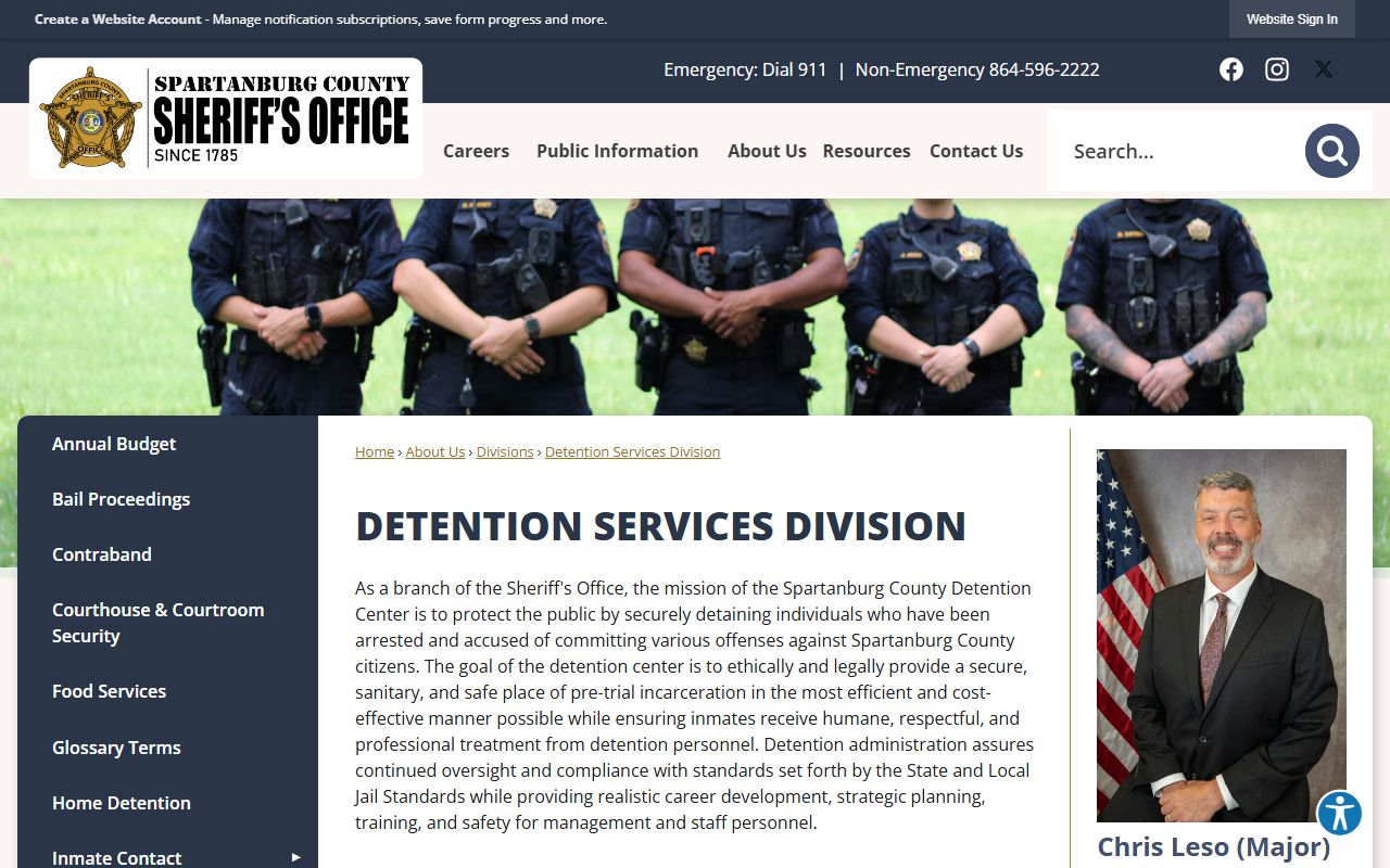 Spartanburg County inmate records Detention Services Division page