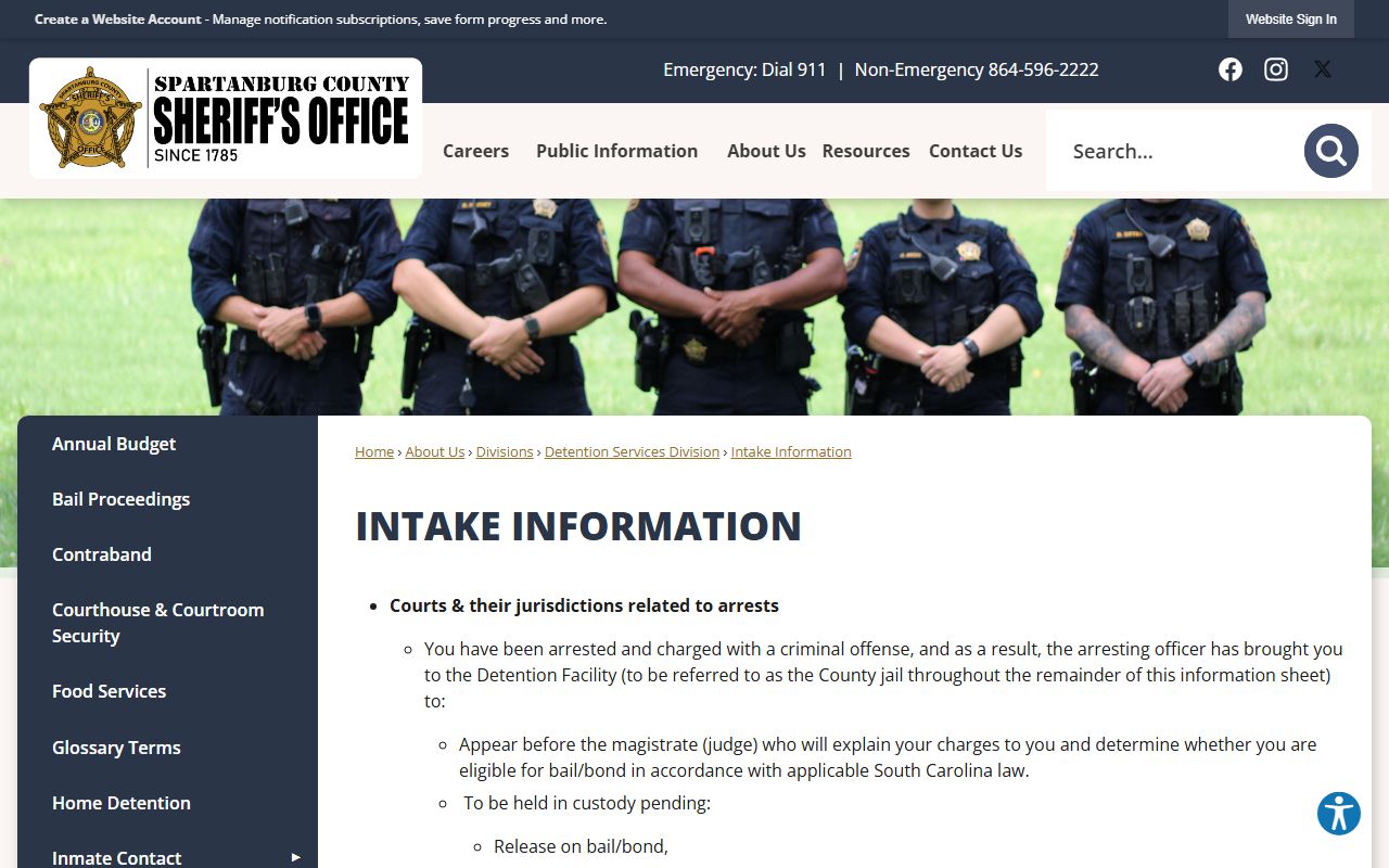 Spartanburg County inmate records intake information page