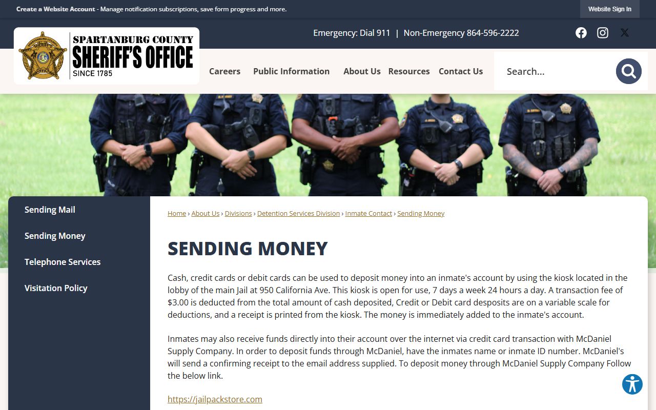 Spartanburg County inmate records jail money deposit page