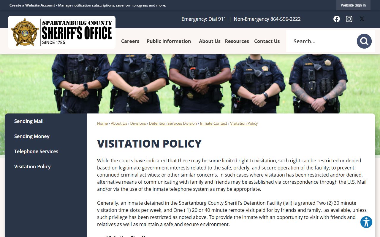 Spartanburg County inmate records jail visitation policy page