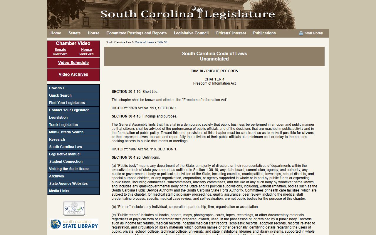 South Carolina Freedom of Information Act page covering Spartanburg County public records