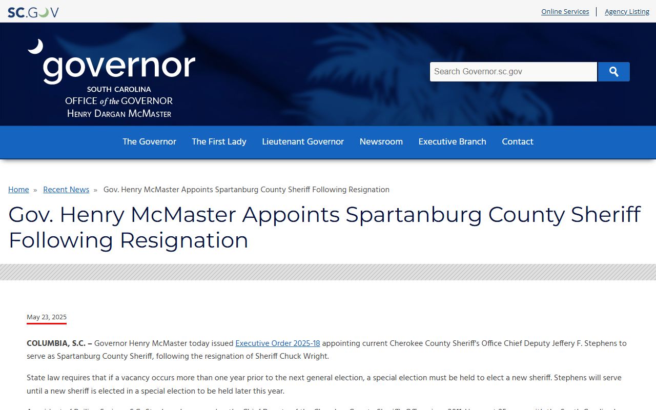 Governor announcement on Spartanburg County Sheriff tied to warrant records office